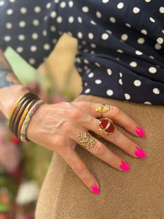 Bague Pierres Naturelles Rouge & Doré