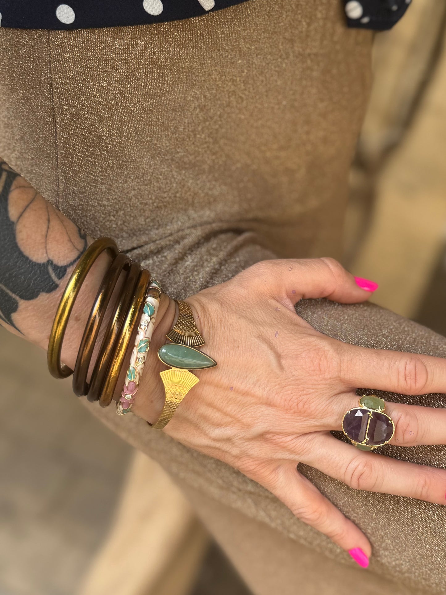 Bague Pierre Naturelles Verte et violette
