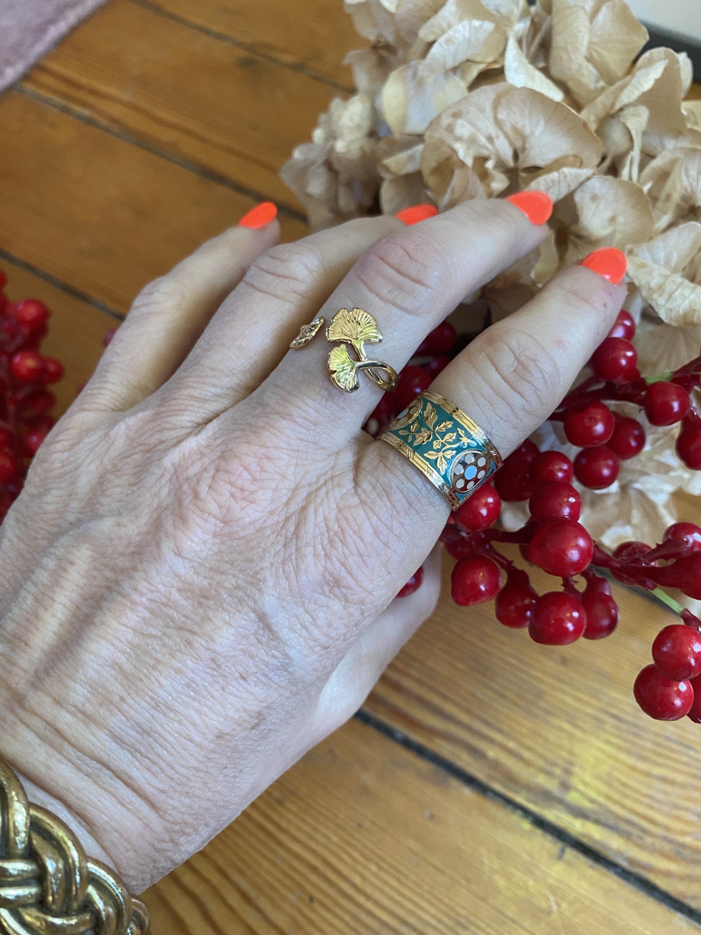 Bague feuilles, verte