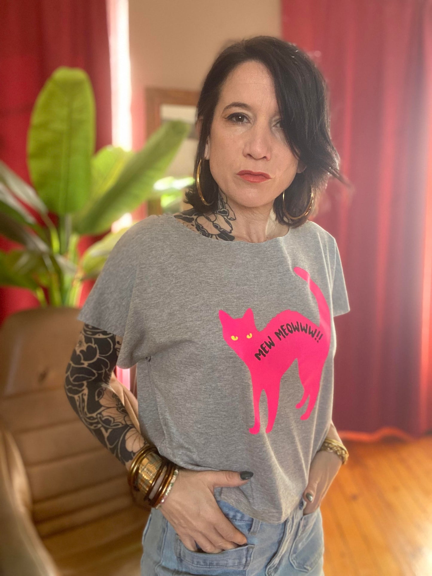 T-shirt chat rose "Meow"
