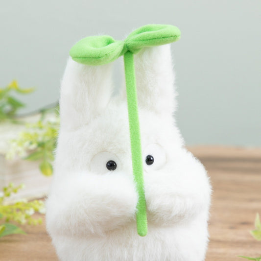 Peluche Totoro Blanc avec Tige Feuille