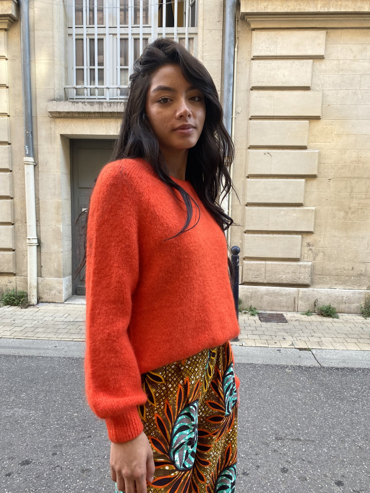 Pull femme orange vif en maille douce, 30 % laine, taille unique