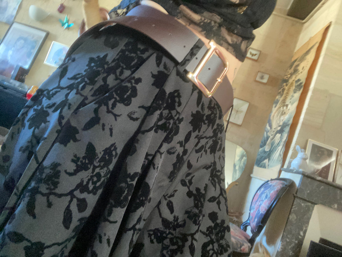 Pantalon Large Noir à Imprimé Velours