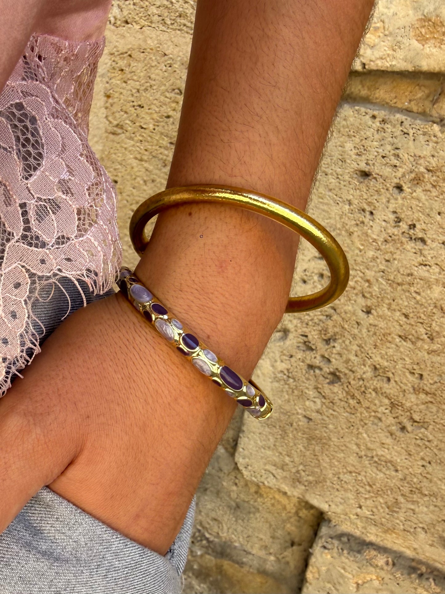 Bracelet Jonc Asiatique Doré & Violet