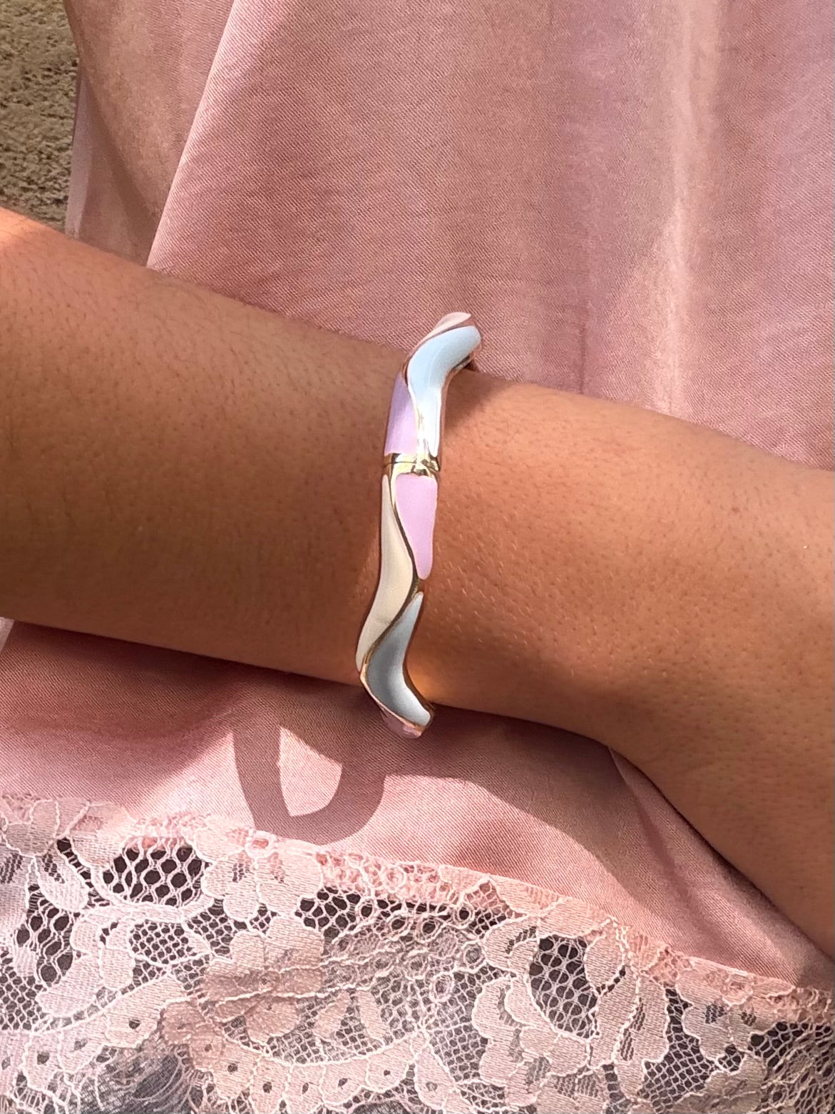 Bracelet Jonc Asiatique Blanc & Rose