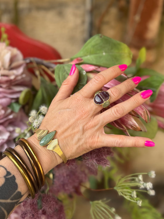 Bague Pierre Naturelles Verte et violette