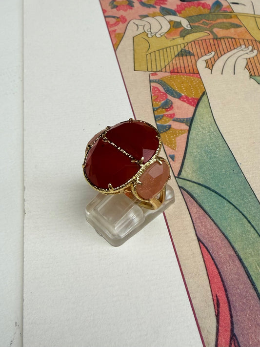 Bague Pierres Naturelles Rouge & Doré