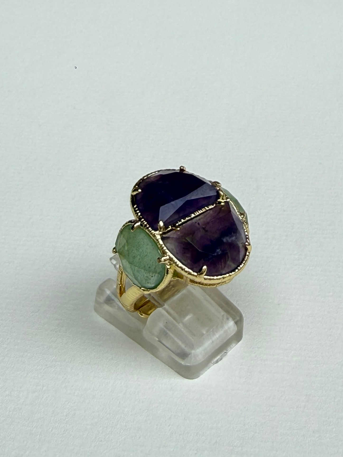 Bague Pierre Naturelles Verte et violette