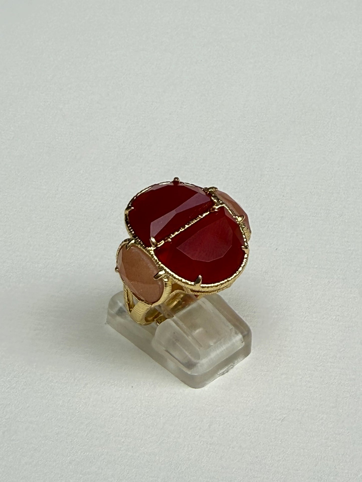 Bague Pierres Naturelles Rouge & Doré