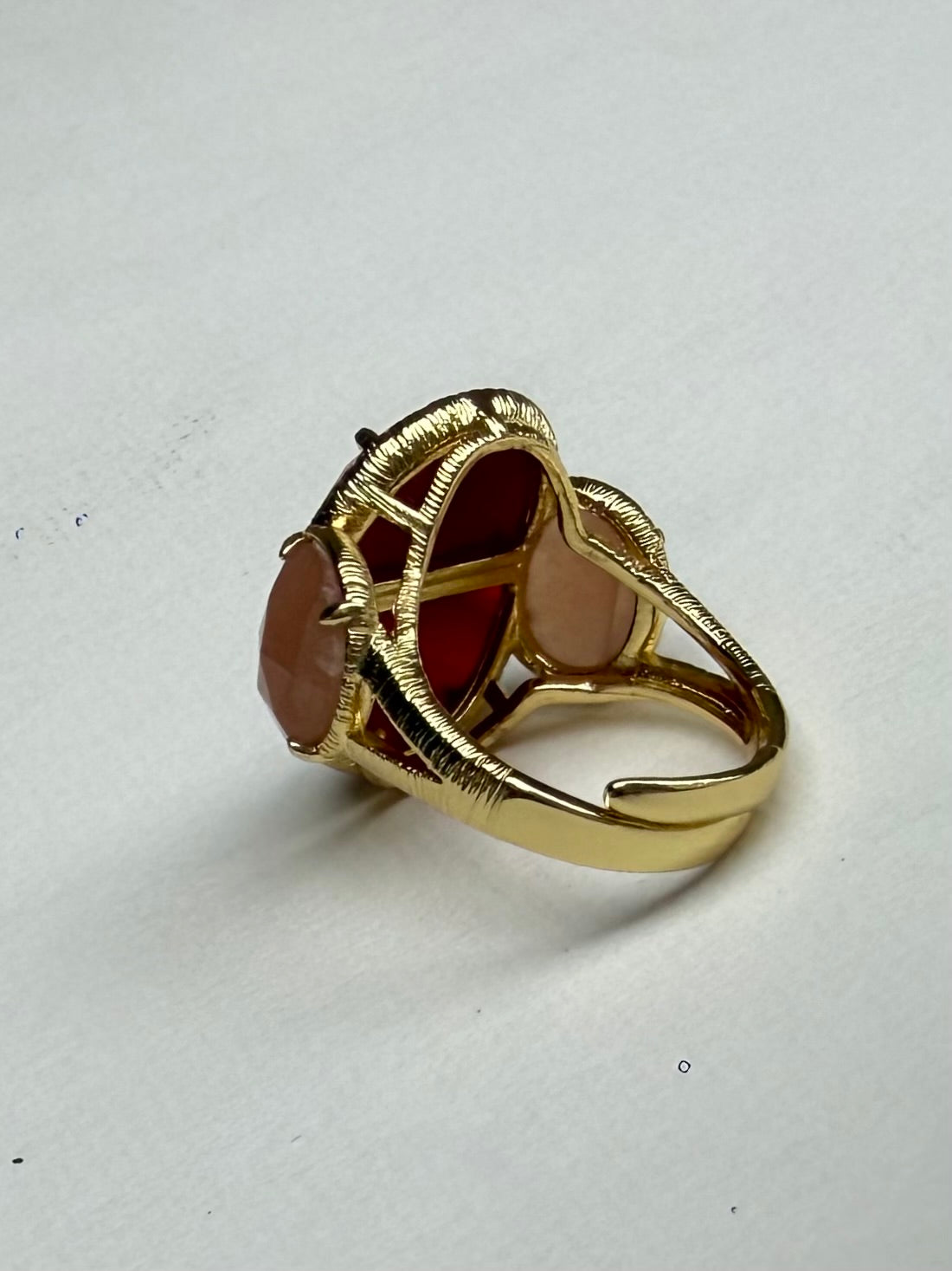 Bague Pierres Naturelles Rouge & Doré