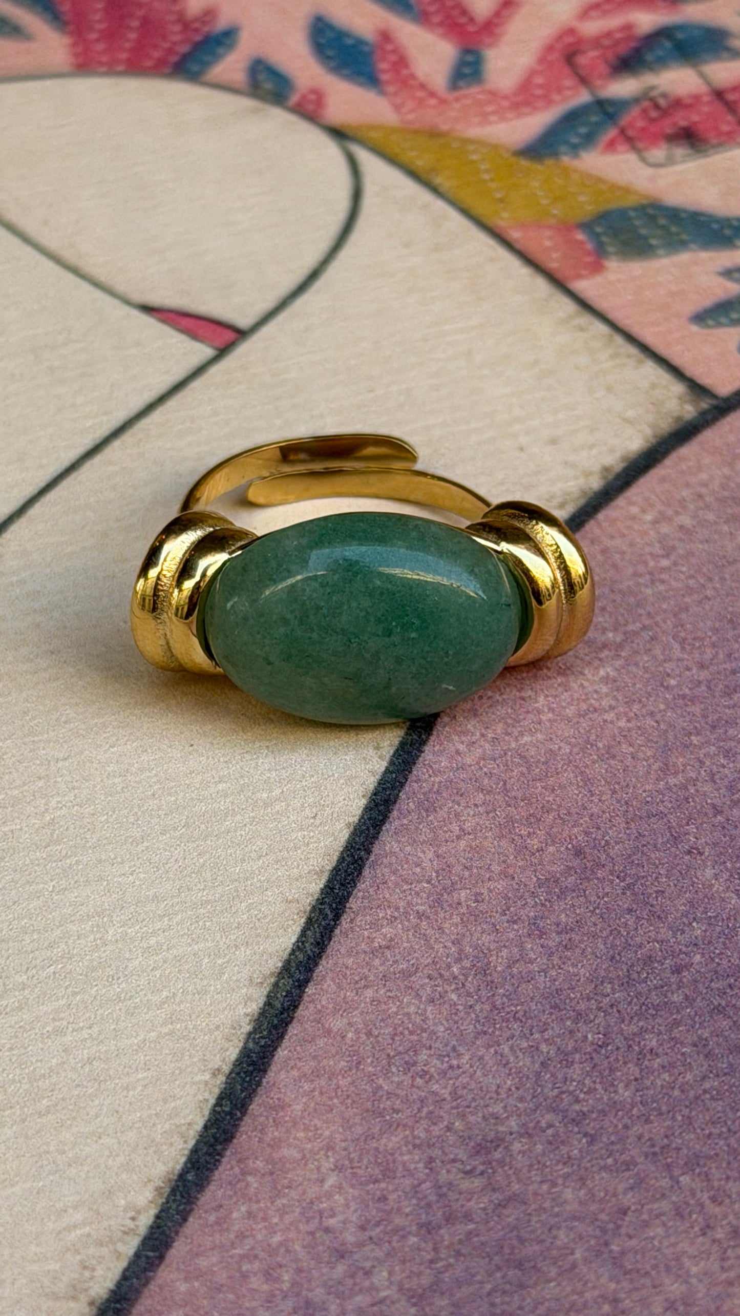 Bague Pierre Naturelle Verte et Dorée