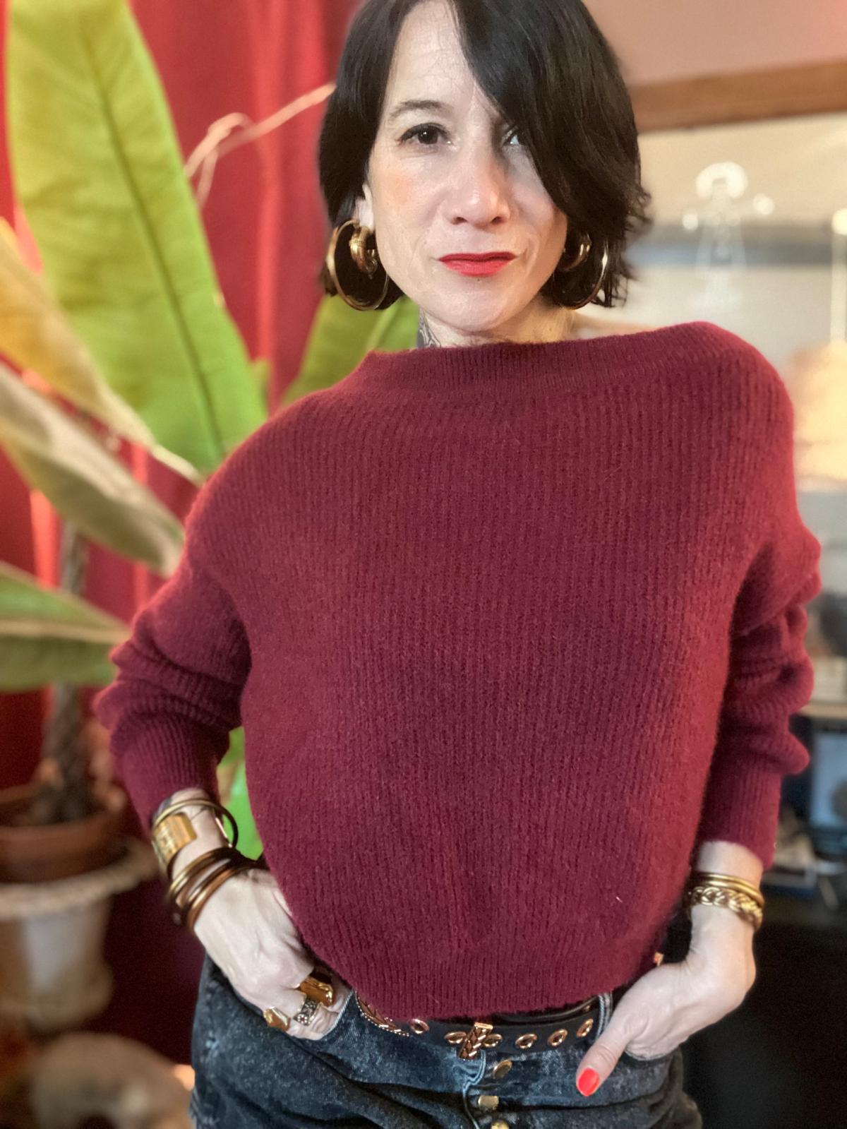 Pull Bordeaux Col Bateau