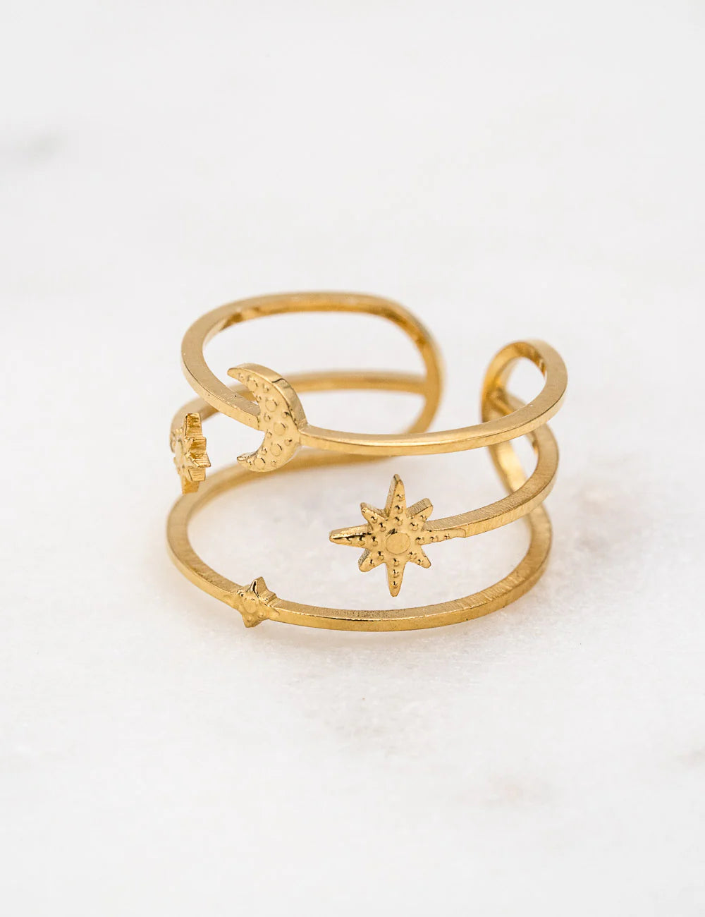 Bague Lune et étoiles en acier inoxydable