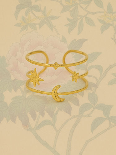 Bague Lune et étoiles en acier inoxydable