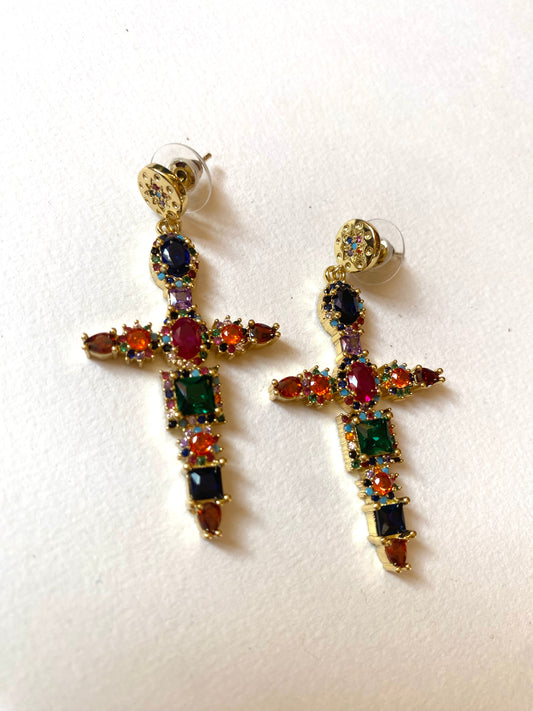 Boucles d'oreilles croix Couture