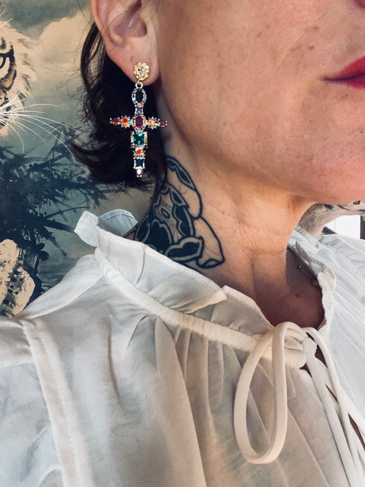 Boucles d'oreilles croix Couture