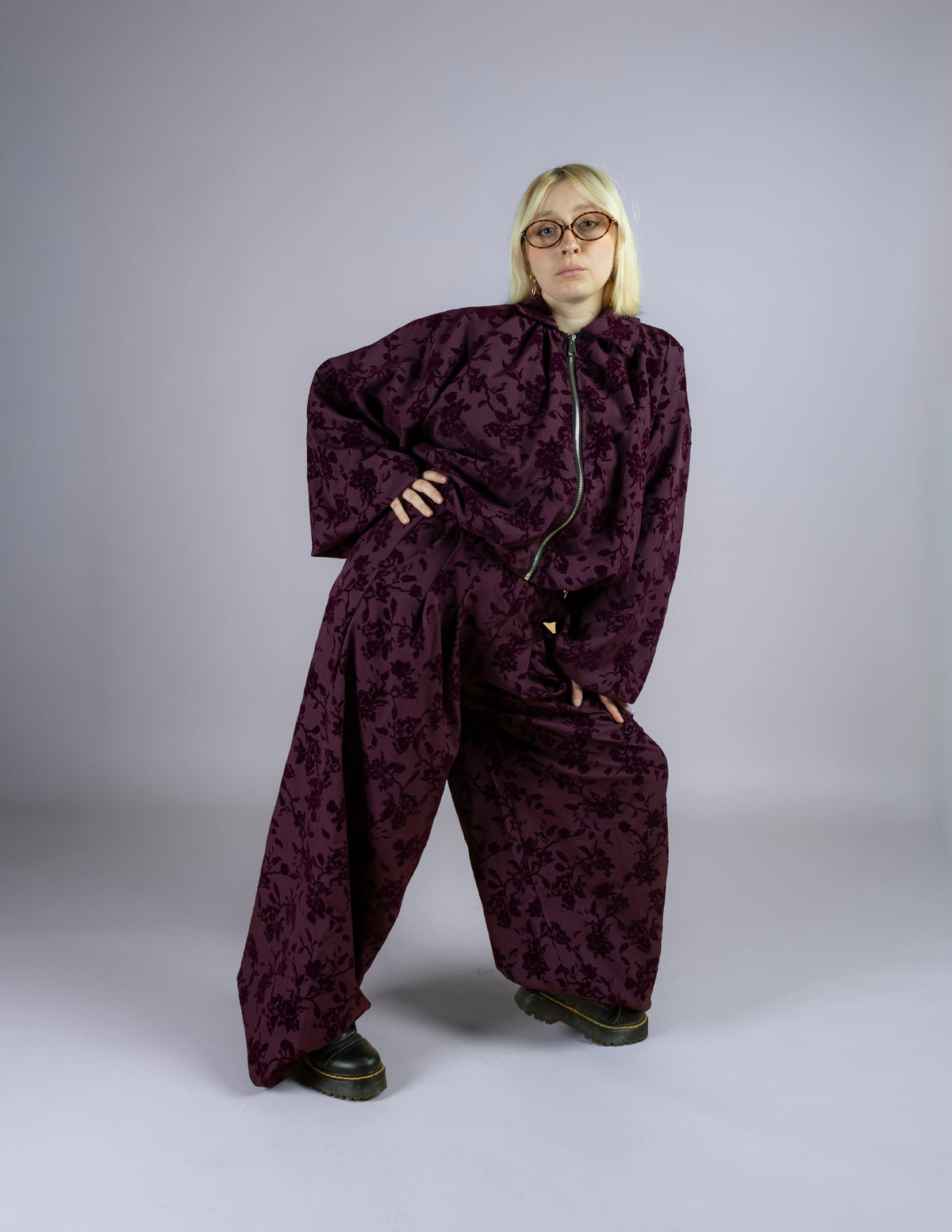 Veste Dahlia violette – Veste oversize à fleurs