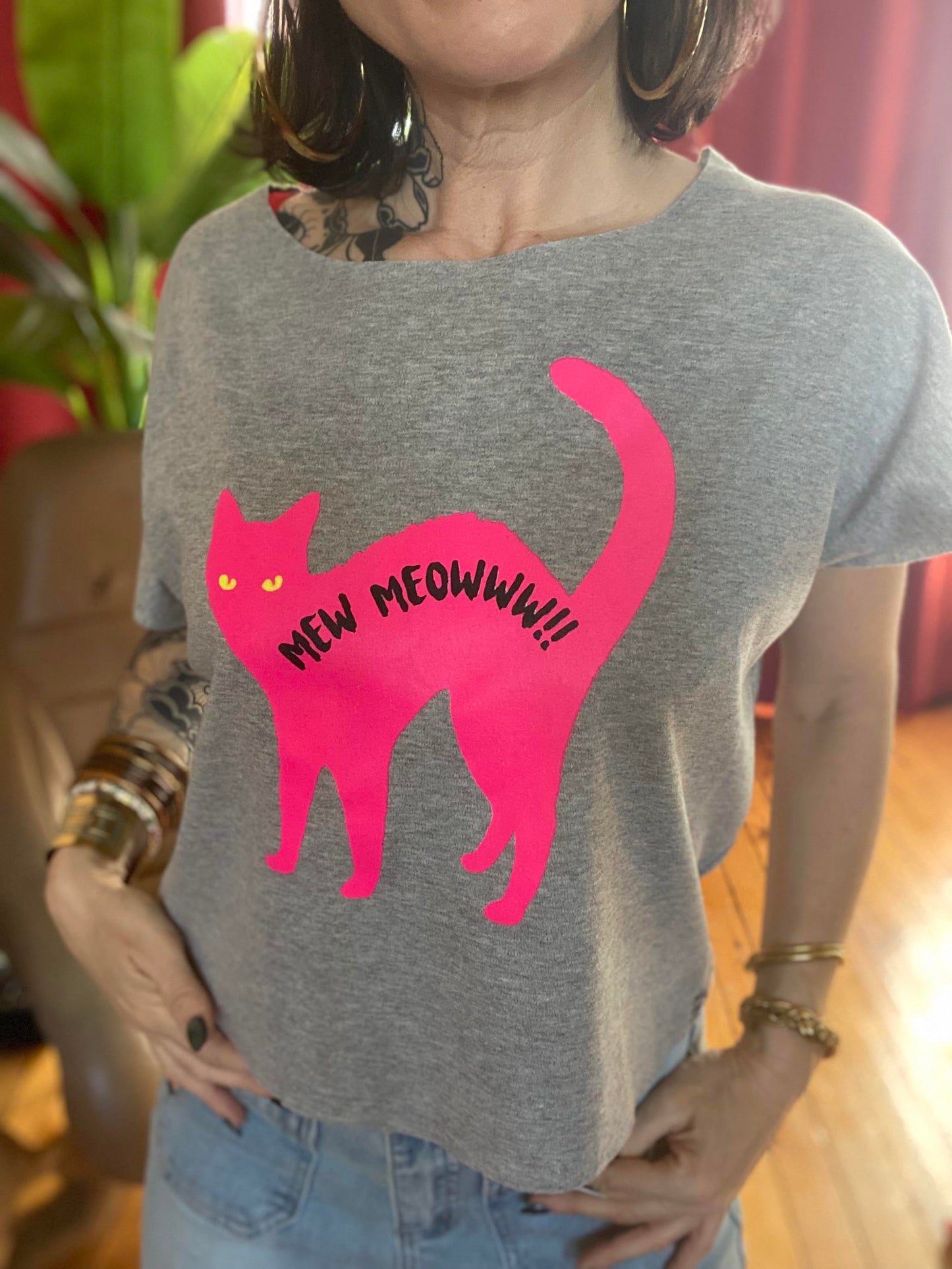 T-shirt chat rose "Meow"