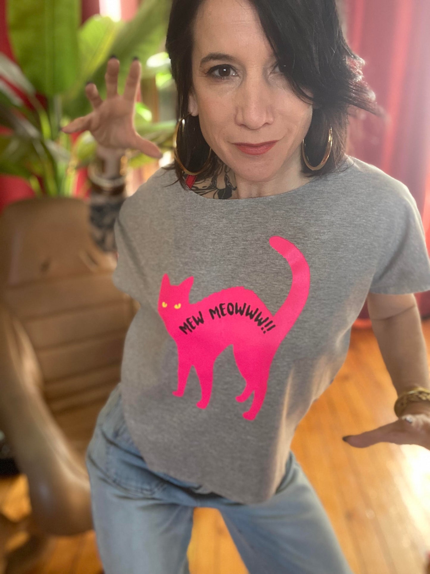 T-shirt chat rose "Meow"