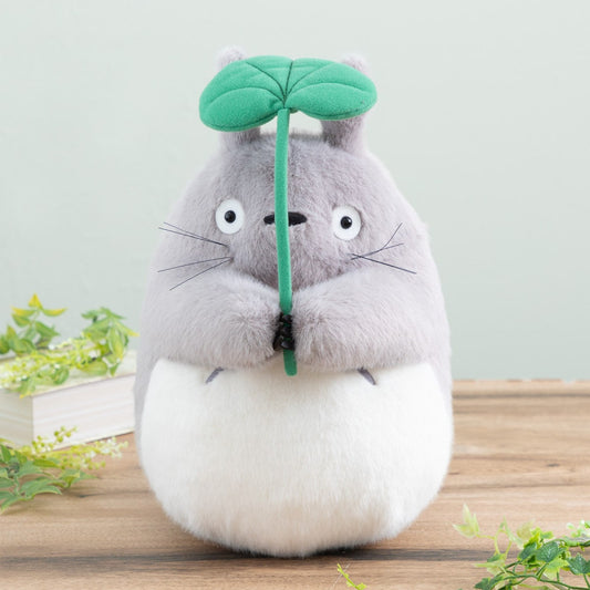 Grosse Peluche Totoro Gris avec Tige Feuille