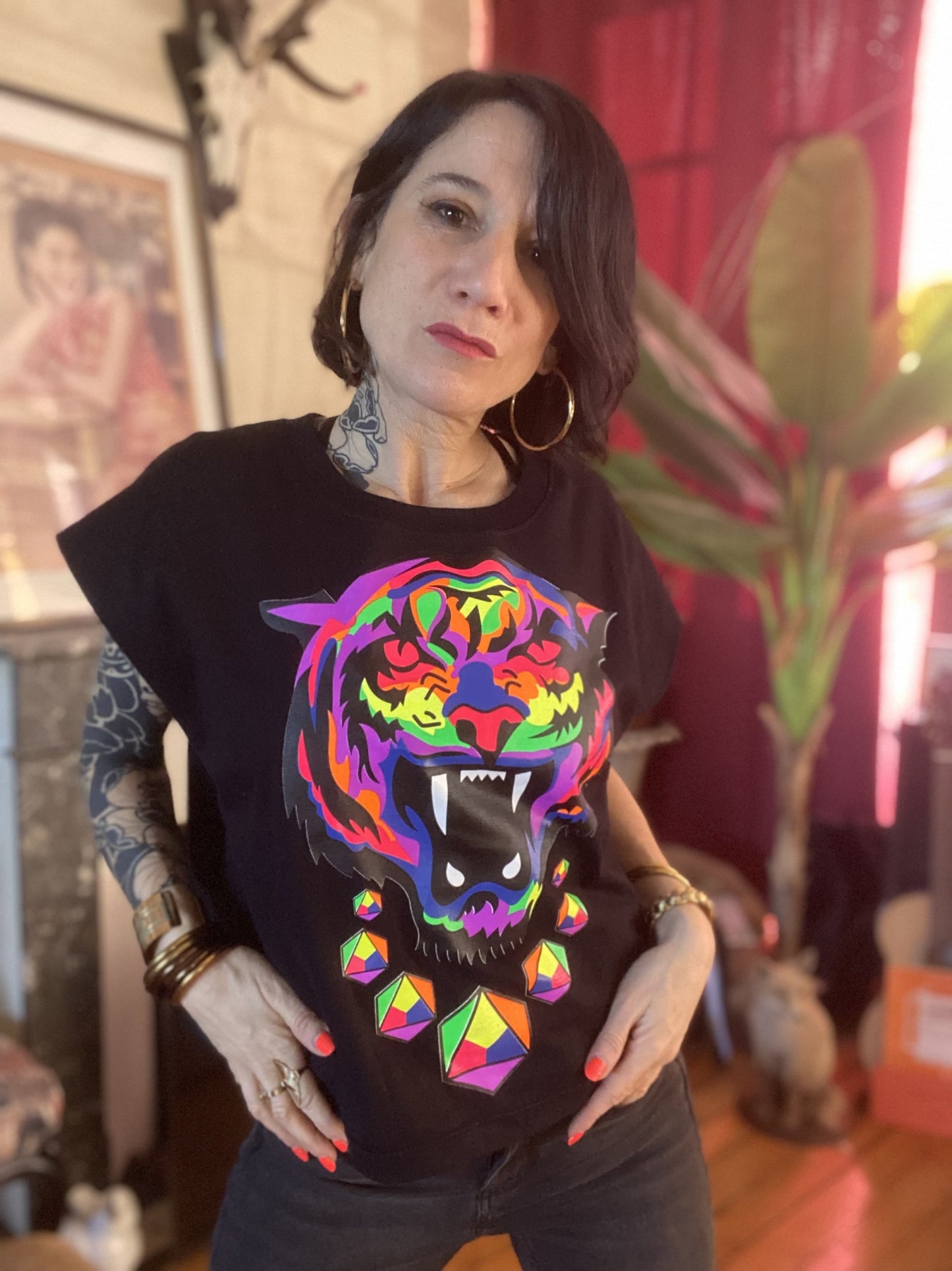 Top tigre fluo noir